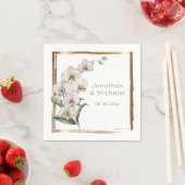 Elegant White Orchids Gold Lijst Wedding Servet (Insitu)