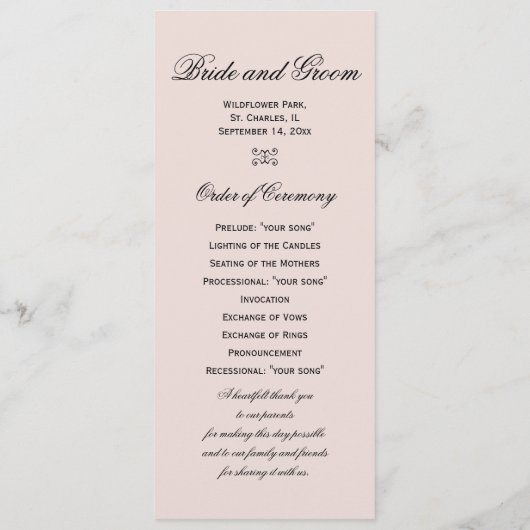 Elegant White Orchids over roze bruiloft Programma (Achterkant)