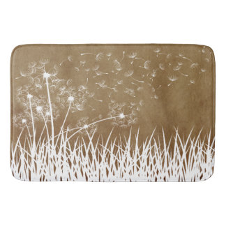 Elegant  White Outline Dandelions in Wind Badmat