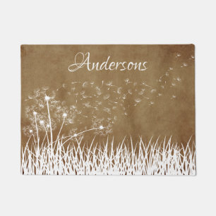 Elegant White Outline Dandelions in Wind Deurmat
