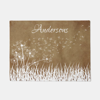 Elegant  White Outline Dandelions in Wind Deurmat