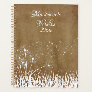 Elegant  White Outline Dandelions in Wind Planner