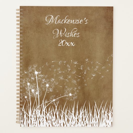 Elegant  White Outline Dandelions in Wind Planner (Voorkant)