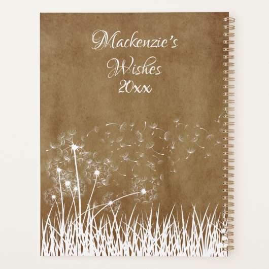 Elegant  White Outline Dandelions in Wind Planner (Achterkant)
