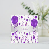 Elegant White Paars Ballon Special Party Event Kaart (Staand voorkant)