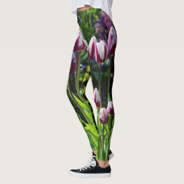 Elegant White Paars Flaming Flag Triumph Tulips Leggings
