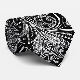 Elegant White Paisley op zwarte achtergrond Stropdas