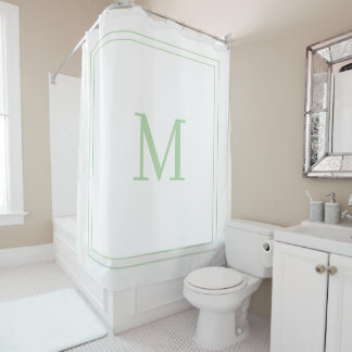 Elegant White &Pale Green Initial Monogram  Douchegordijn