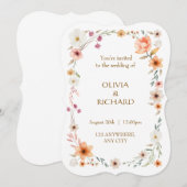 Elegant White & Peach  Floral Wedding invitations (Devant / Derrière)