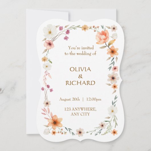 Elegant White & Peach  Floral Wedding invitations (Devant)