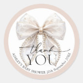 Elegant White Pearl Bow Baby shower Bedankt Ronde Sticker (Voorkant)