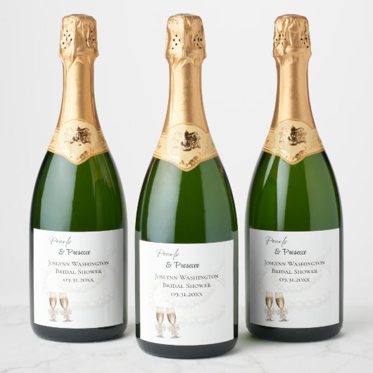 Elegant White Pearls & Prosecco Wine Label Sparkling Wijnetiket (Flessen)