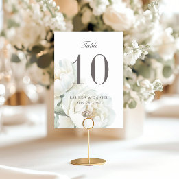 Elegant White Peonies Wedding Table Number Kaart