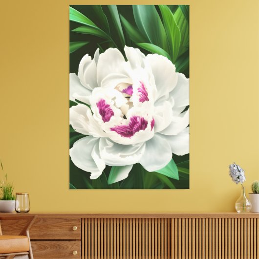 Elegant White Peony met roze Floral Digital Canvas Afdruk (Insitu (Woonkamer))