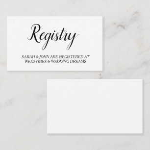 Elegant White Personalized Wedding Registry Card Visitekaartje