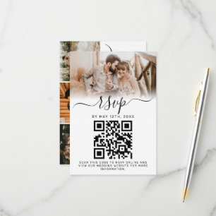 Elegant White Photo Monogram Weddenschap QR Code RSVP Kaartje