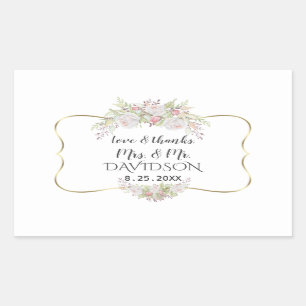 Elegant White Pink Flowers Gold Lijst Weddenschap Rechthoekige Sticker