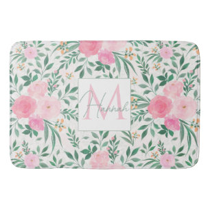 Elegant White Pink Flowers Waterverf Floral Badmat