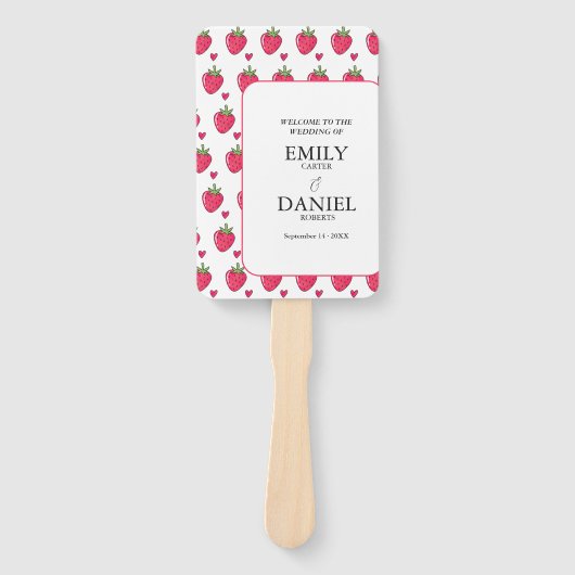 Elegant White & Pink Strawberry Wedding Handwaaier (Voorkant)