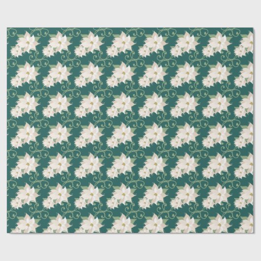 Elegant White Poinsettia Blauwgroen kerst Cadeaupapier (Vlak)