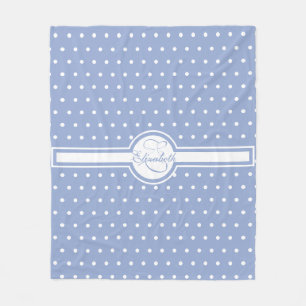 Elegant White Polka Dots on Blue Monogram Fleece Deken