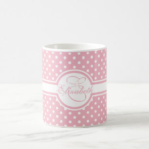 Elegant White Polka Dots on Pink Monogram Koffiemok