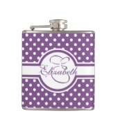 Elegant White Polka Dots op Paarse monogram Heupfles (Voorkant)