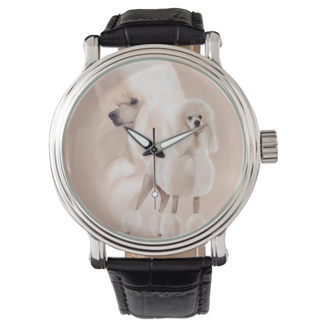 Elegant White Poodle Pastel Collage Horloge (Voorkant)