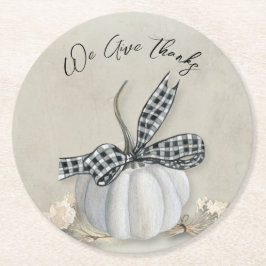 Elegant White Pumpkin Autumn Herfst Thanksgiving Ronde Kartonnen Onderzetter