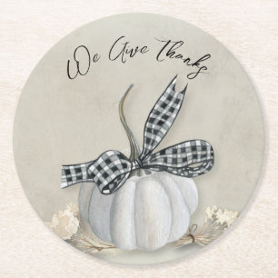 Elegant White Pumpkin Autumn Herfst Thanksgiving Ronde Kartonnen Onderzetter