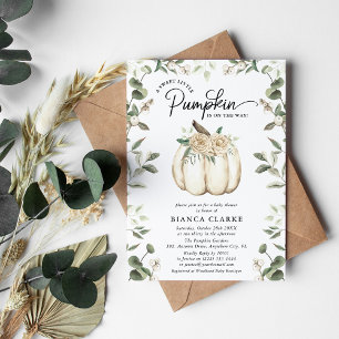 Elegant White Pumpkin & Greenery Baby shower Kaart