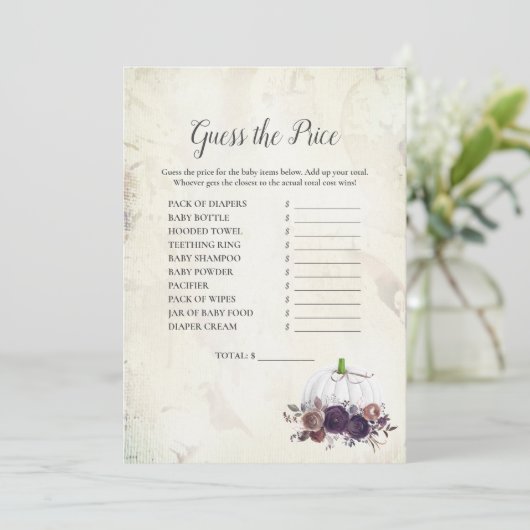 Elegant White Pumpkin raadt de prijs Kaart (Staand voorkant)