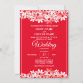 Elegant White Red Floral Wedding Kaart (Voorkant)