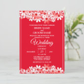 Elegant White Red Floral Wedding Kaart (Staand voorkant)