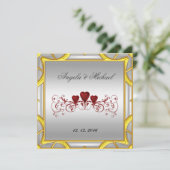 Elegant White Red Hearts Wedding Invitation Kaart (Staand voorkant)