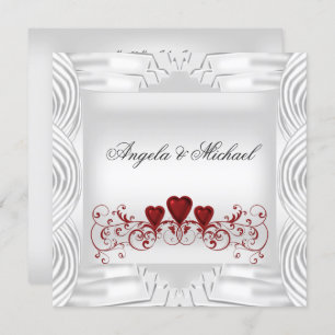 Elegant White Red Hearts Wedding Invitation Kaart