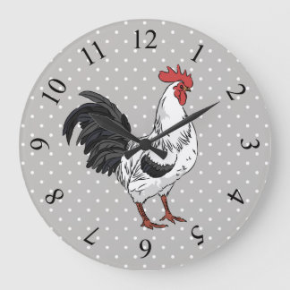 Elegant White Rooster Wall klok