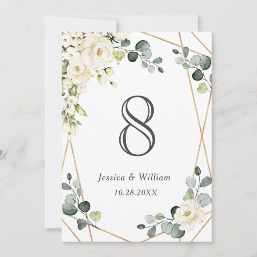 Elegant White Rose Eucalyptus Weddenschap Table Nu Kaart (Voorkant)
