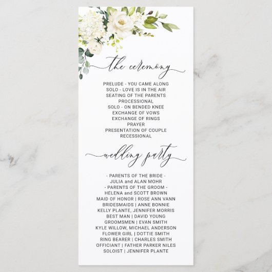 Elegant White Rose Eucalyptus Wedding Ceremony Pro Programma (Achterkant)
