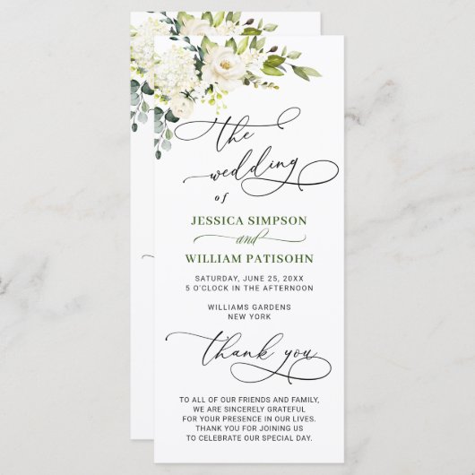 Elegant White Rose Eucalyptus Wedding Ceremony Pro Programma (Voorkant / Achterkant)