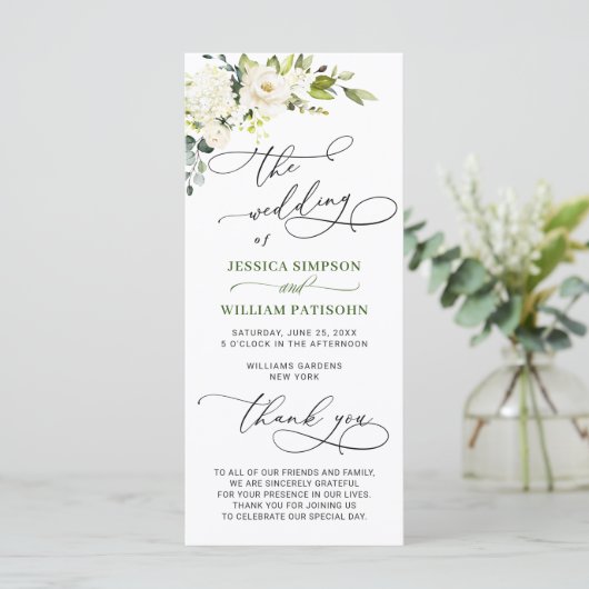 Elegant White Rose Eucalyptus Wedding Ceremony Pro Programma (Staand voorkant)