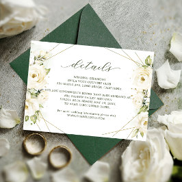 Elegant White Rose Florals Wedding Details Informatiekaartje