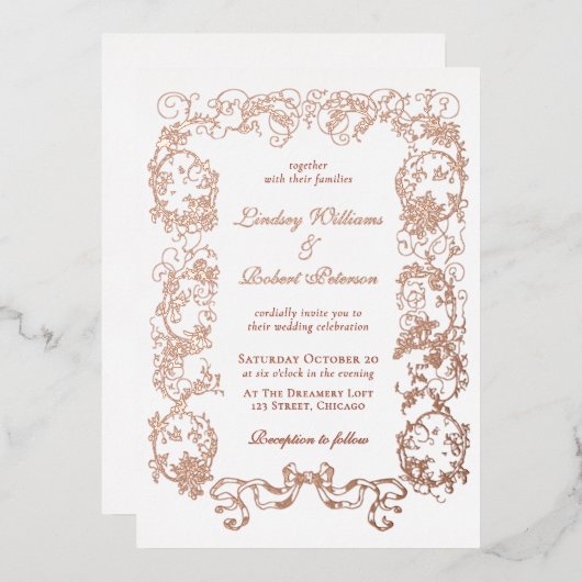Elegant White Rose Gold Folie Uitnodiging (Voorkant / Achterkant)