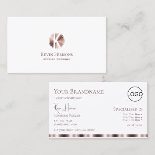Elegant White Rose Gold met monogram en Logo Visitekaartje