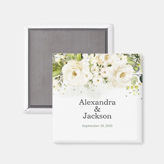Elegant White Rose & Gold Modern Wedding Magnet Magneet (Voorkant / Achterkant)