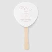 Elegant White Rose Gold Script Weddenprogramma Handwaaier (Achterkant)