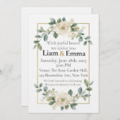 Elegant White Rose Greenery Wedding Invitation (Devant / Derrière)