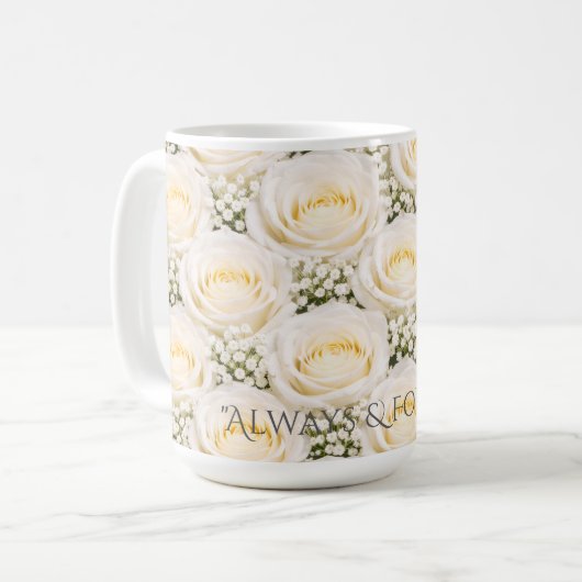 Elegant White Rose Personalized Name Mug (Devant gauche)