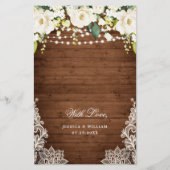 Elegant White Rose Rustic Wedding Dinner Menu (Achterkant)
