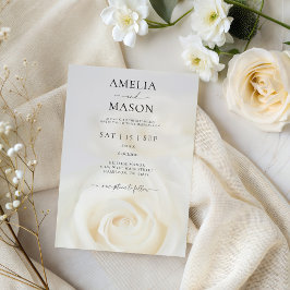 Elegant White Rose Script Wedding Invitation Kaart